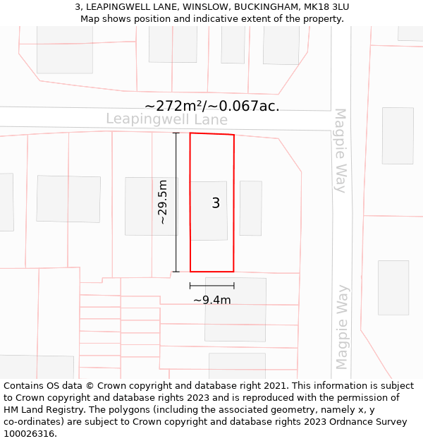 3, LEAPINGWELL LANE, WINSLOW, BUCKINGHAM, MK18 3LU: Plot and title map