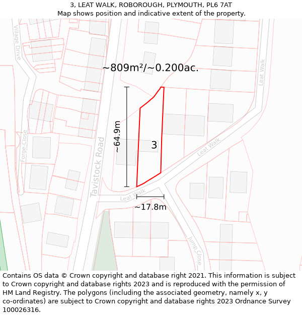 3, LEAT WALK, ROBOROUGH, PLYMOUTH, PL6 7AT: Plot and title map