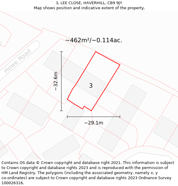 3, LEE CLOSE, HAVERHILL, CB9 9JY: Plot and title map