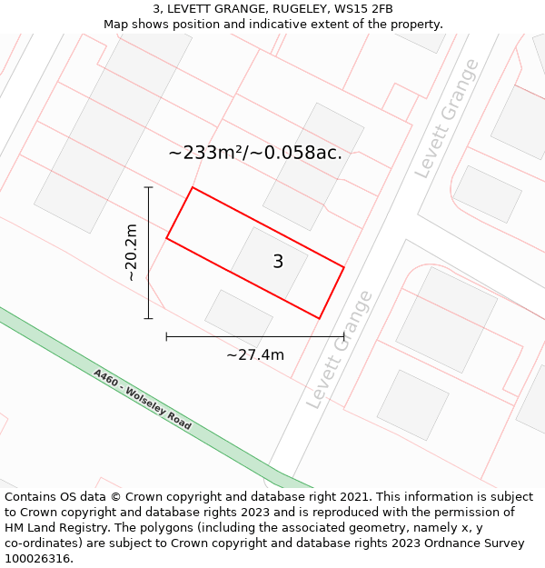 3, LEVETT GRANGE, RUGELEY, WS15 2FB: Plot and title map