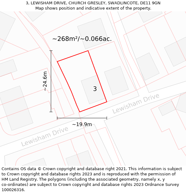 3, LEWISHAM DRIVE, CHURCH GRESLEY, SWADLINCOTE, DE11 9GN: Plot and title map