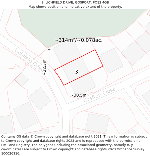 3, LICHFIELD DRIVE, GOSPORT, PO12 4GB: Plot and title map