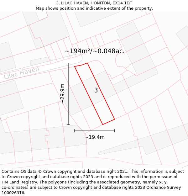 3, LILAC HAVEN, HONITON, EX14 1DT: Plot and title map