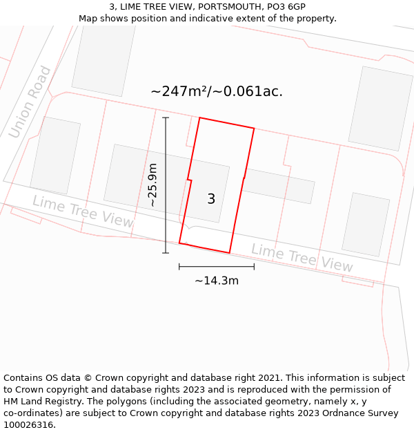 3, LIME TREE VIEW, PORTSMOUTH, PO3 6GP: Plot and title map