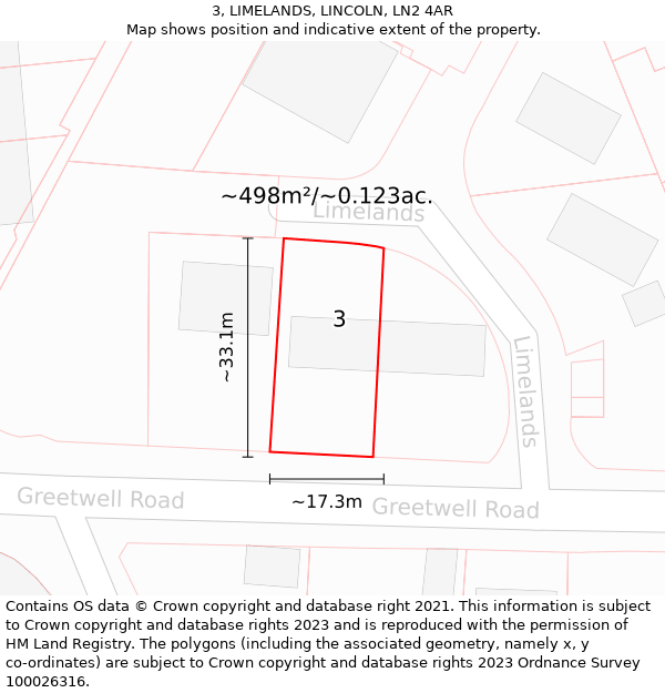 3, LIMELANDS, LINCOLN, LN2 4AR: Plot and title map