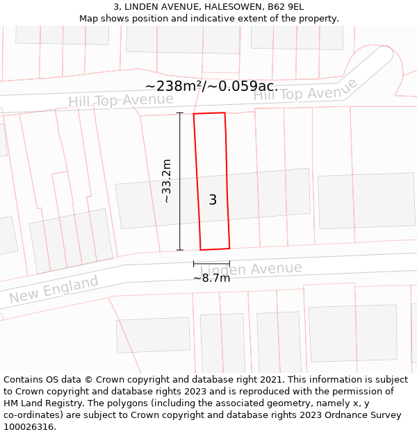 3, LINDEN AVENUE, HALESOWEN, B62 9EL: Plot and title map