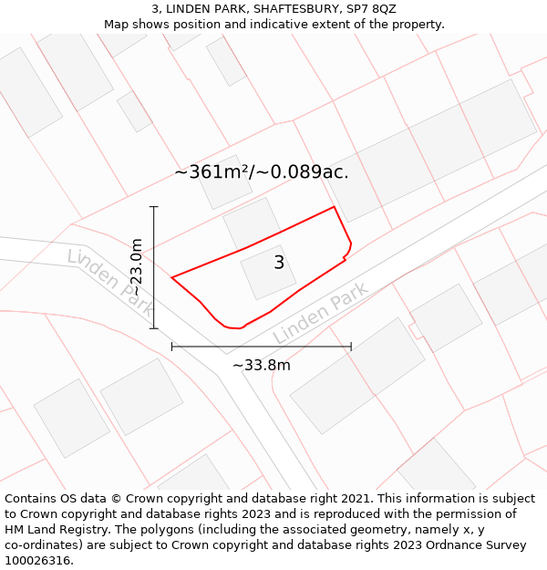 3, LINDEN PARK, SHAFTESBURY, SP7 8QZ: Plot and title map