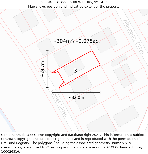 3, LINNET CLOSE, SHREWSBURY, SY1 4TZ: Plot and title map