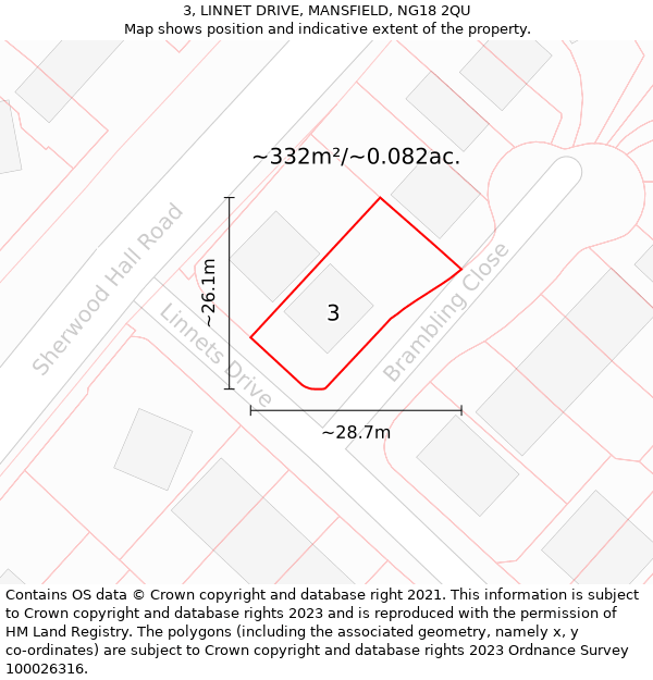 3, LINNET DRIVE, MANSFIELD, NG18 2QU: Plot and title map