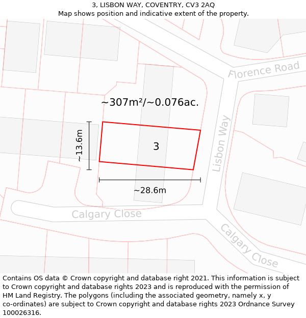 3, LISBON WAY, COVENTRY, CV3 2AQ: Plot and title map