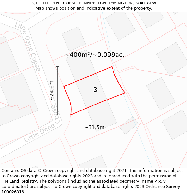 3, LITTLE DENE COPSE, PENNINGTON, LYMINGTON, SO41 8EW: Plot and title map