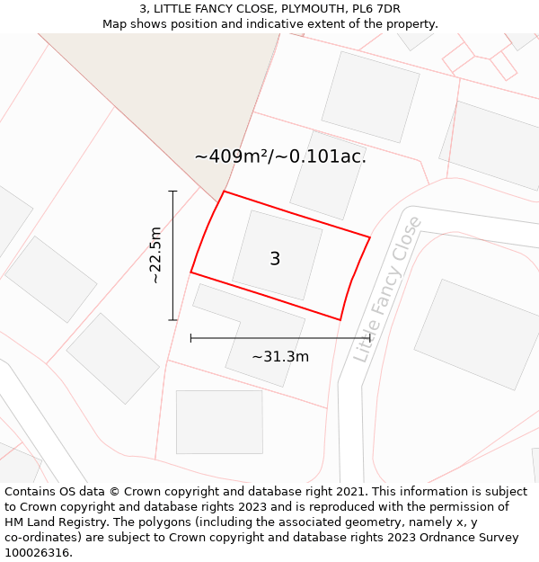 3, LITTLE FANCY CLOSE, PLYMOUTH, PL6 7DR: Plot and title map