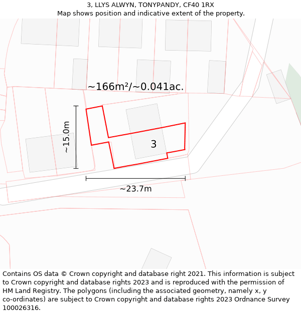 3, LLYS ALWYN, TONYPANDY, CF40 1RX: Plot and title map