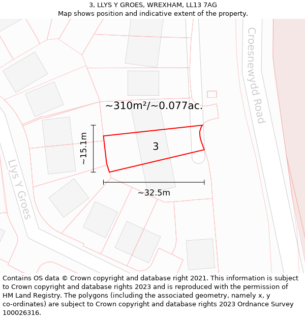 3, LLYS Y GROES, WREXHAM, LL13 7AG: Plot and title map