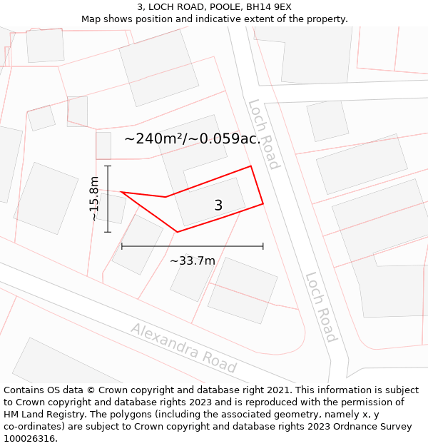 3, LOCH ROAD, POOLE, BH14 9EX: Plot and title map