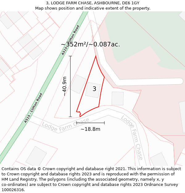 3, LODGE FARM CHASE, ASHBOURNE, DE6 1GY: Plot and title map