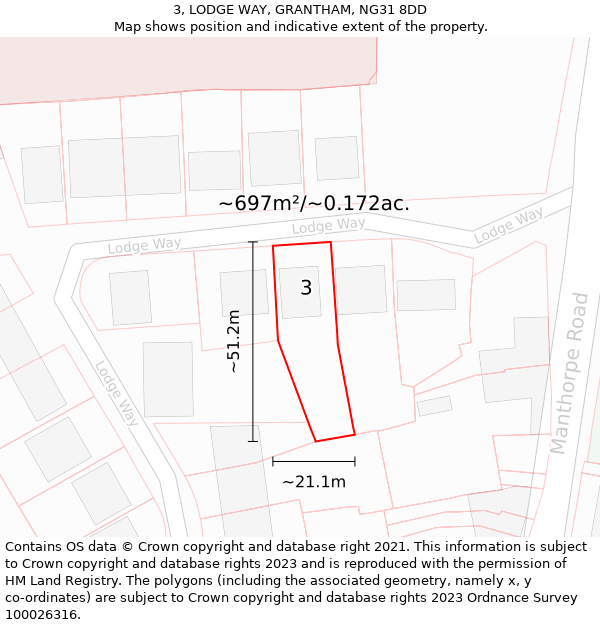 3, LODGE WAY, GRANTHAM, NG31 8DD: Plot and title map