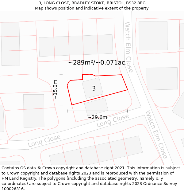 3, LONG CLOSE, BRADLEY STOKE, BRISTOL, BS32 8BG: Plot and title map