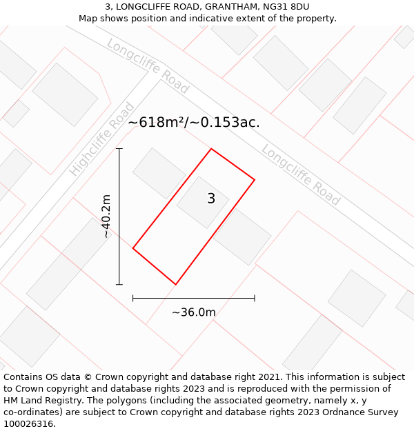 3, LONGCLIFFE ROAD, GRANTHAM, NG31 8DU: Plot and title map