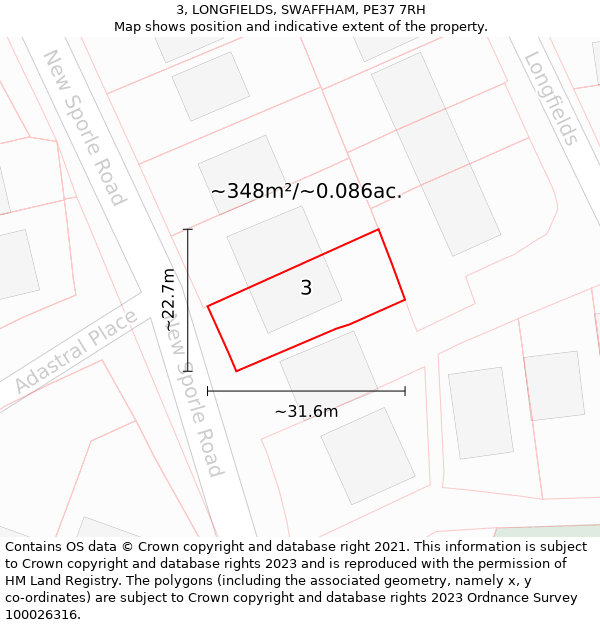 3, LONGFIELDS, SWAFFHAM, PE37 7RH: Plot and title map