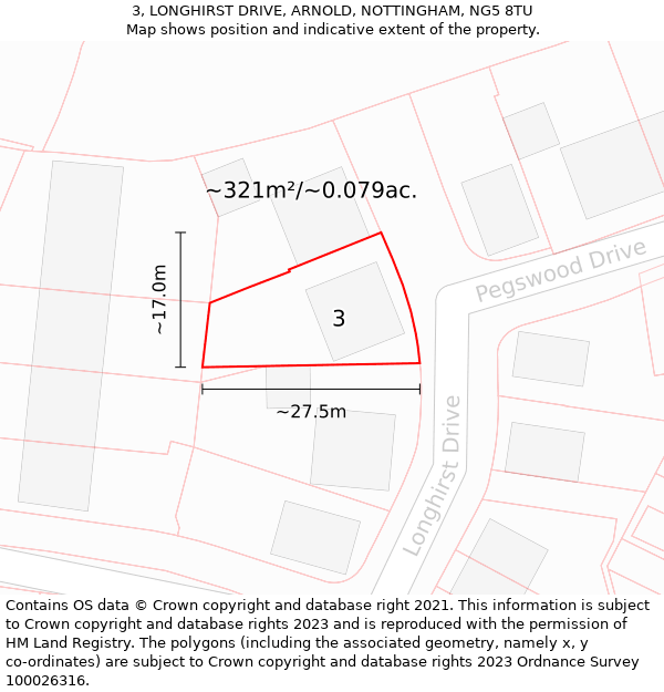 3, LONGHIRST DRIVE, ARNOLD, NOTTINGHAM, NG5 8TU: Plot and title map