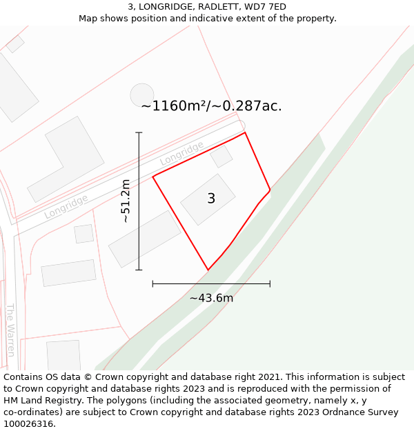 3, LONGRIDGE, RADLETT, WD7 7ED: Plot and title map