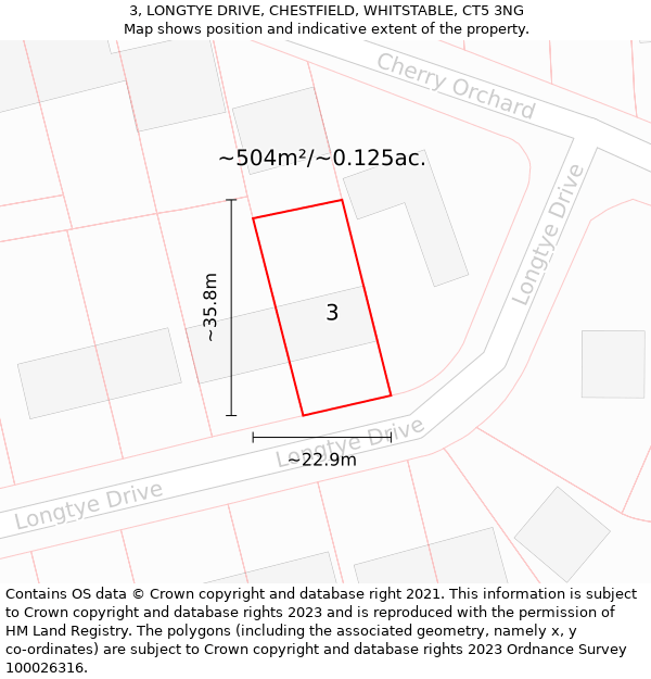 3, LONGTYE DRIVE, CHESTFIELD, WHITSTABLE, CT5 3NG: Plot and title map