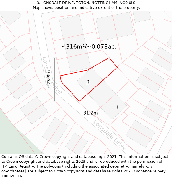 3, LONSDALE DRIVE, TOTON, NOTTINGHAM, NG9 6LS: Plot and title map