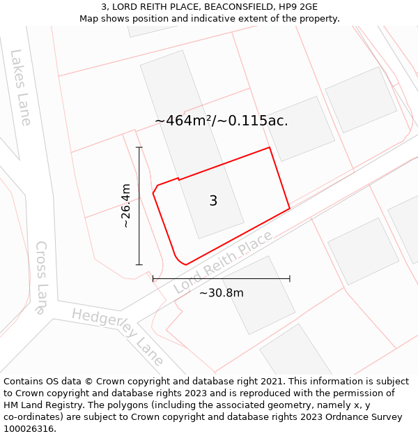 3, LORD REITH PLACE, BEACONSFIELD, HP9 2GE: Plot and title map