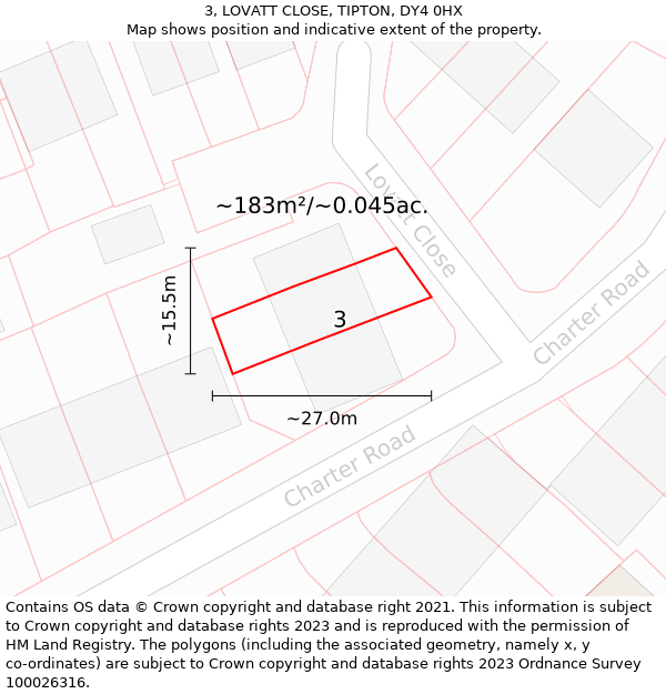 3, LOVATT CLOSE, TIPTON, DY4 0HX: Plot and title map