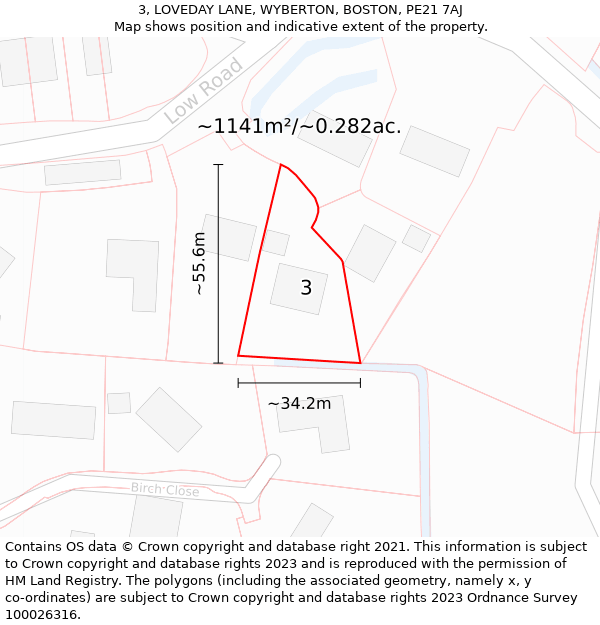 3, LOVEDAY LANE, WYBERTON, BOSTON, PE21 7AJ: Plot and title map