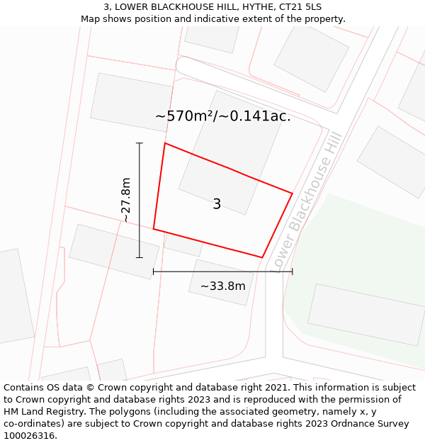 3, LOWER BLACKHOUSE HILL, HYTHE, CT21 5LS: Plot and title map