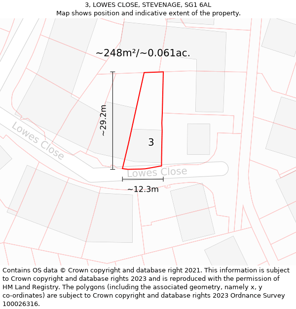 3, LOWES CLOSE, STEVENAGE, SG1 6AL: Plot and title map