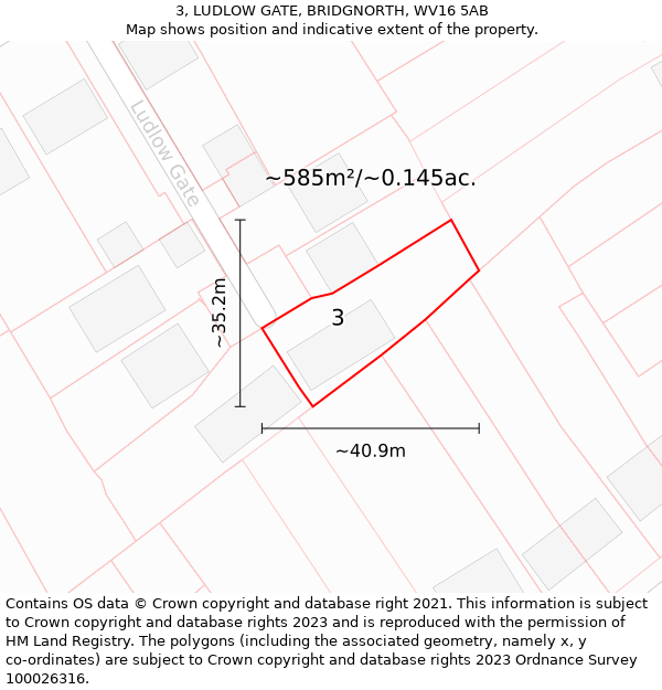 3, LUDLOW GATE, BRIDGNORTH, WV16 5AB: Plot and title map