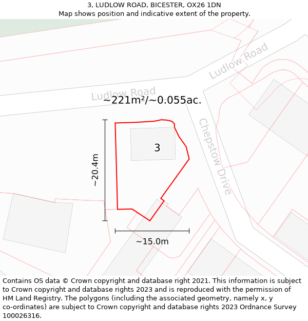 3, LUDLOW ROAD, BICESTER, OX26 1DN: Plot and title map