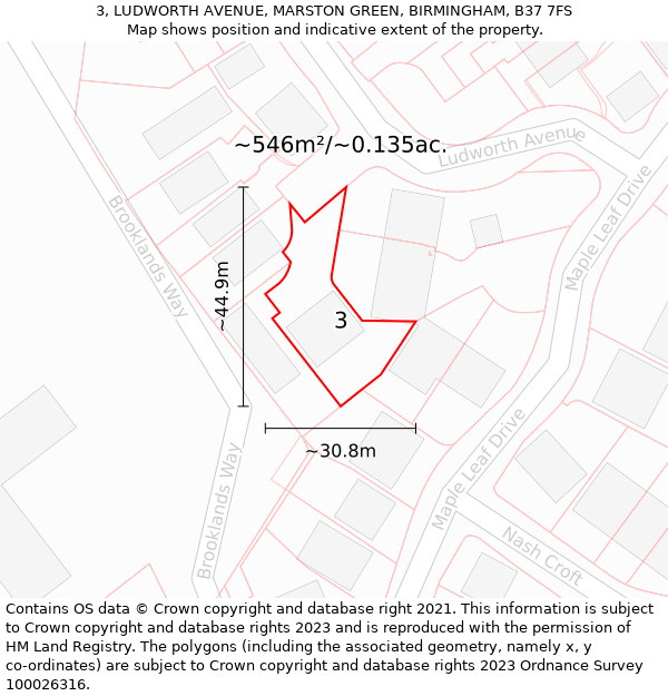 3, LUDWORTH AVENUE, MARSTON GREEN, BIRMINGHAM, B37 7FS: Plot and title map