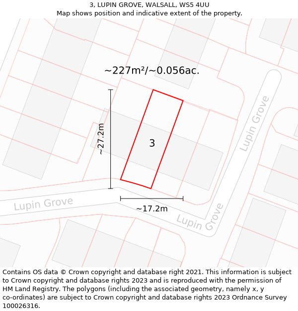 3, LUPIN GROVE, WALSALL, WS5 4UU: Plot and title map