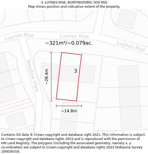 3, LUYNES RISE, BUNTINGFORD, SG9 9SG: Plot and title map