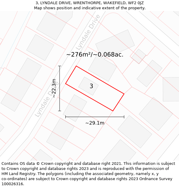 3, LYNDALE DRIVE, WRENTHORPE, WAKEFIELD, WF2 0JZ: Plot and title map