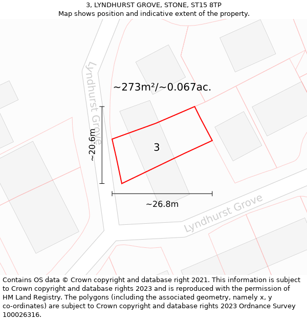 3, LYNDHURST GROVE, STONE, ST15 8TP: Plot and title map