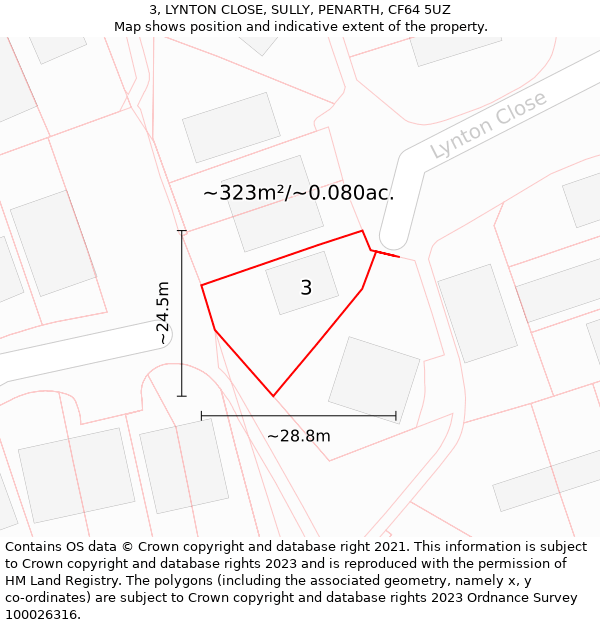 3, LYNTON CLOSE, SULLY, PENARTH, CF64 5UZ: Plot and title map