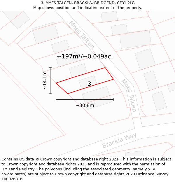 3, MAES TALCEN, BRACKLA, BRIDGEND, CF31 2LG: Plot and title map