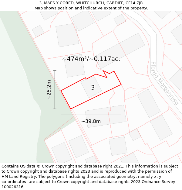 3, MAES Y CORED, WHITCHURCH, CARDIFF, CF14 7JR: Plot and title map