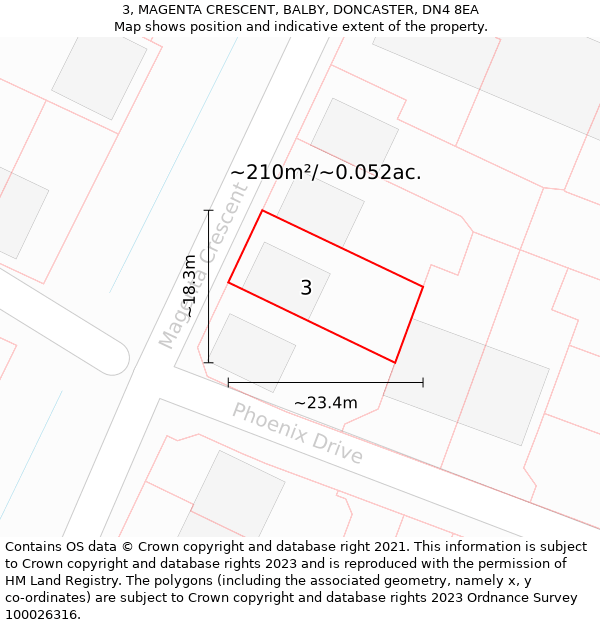 3, MAGENTA CRESCENT, BALBY, DONCASTER, DN4 8EA: Plot and title map