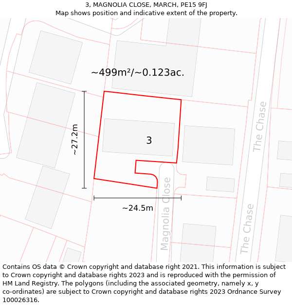 3, MAGNOLIA CLOSE, MARCH, PE15 9FJ: Plot and title map