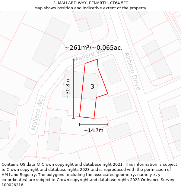 3, MALLARD WAY, PENARTH, CF64 5FG: Plot and title map