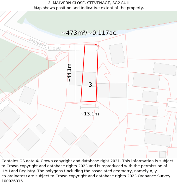 3, MALVERN CLOSE, STEVENAGE, SG2 8UH: Plot and title map