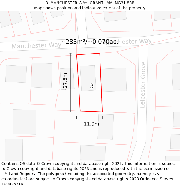 3, MANCHESTER WAY, GRANTHAM, NG31 8RR: Plot and title map