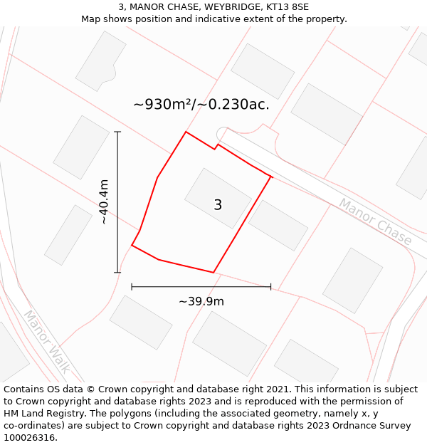 3, MANOR CHASE, WEYBRIDGE, KT13 8SE: Plot and title map