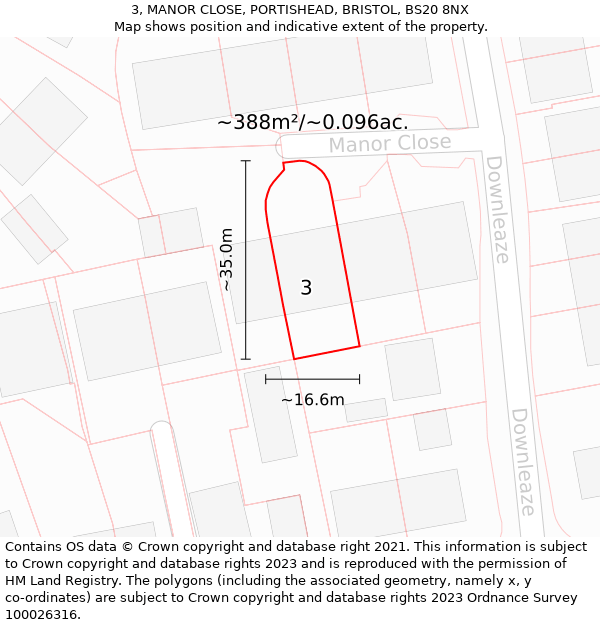 3, MANOR CLOSE, PORTISHEAD, BRISTOL, BS20 8NX: Plot and title map